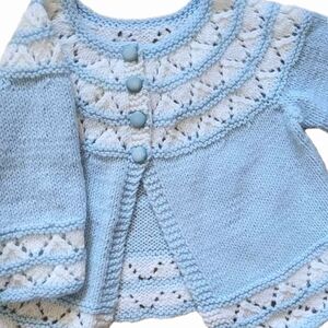 Blue and White Knit Cardigan